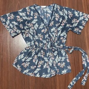 Floral Peplum Wrap Blouse | Sienna Sky | Medium